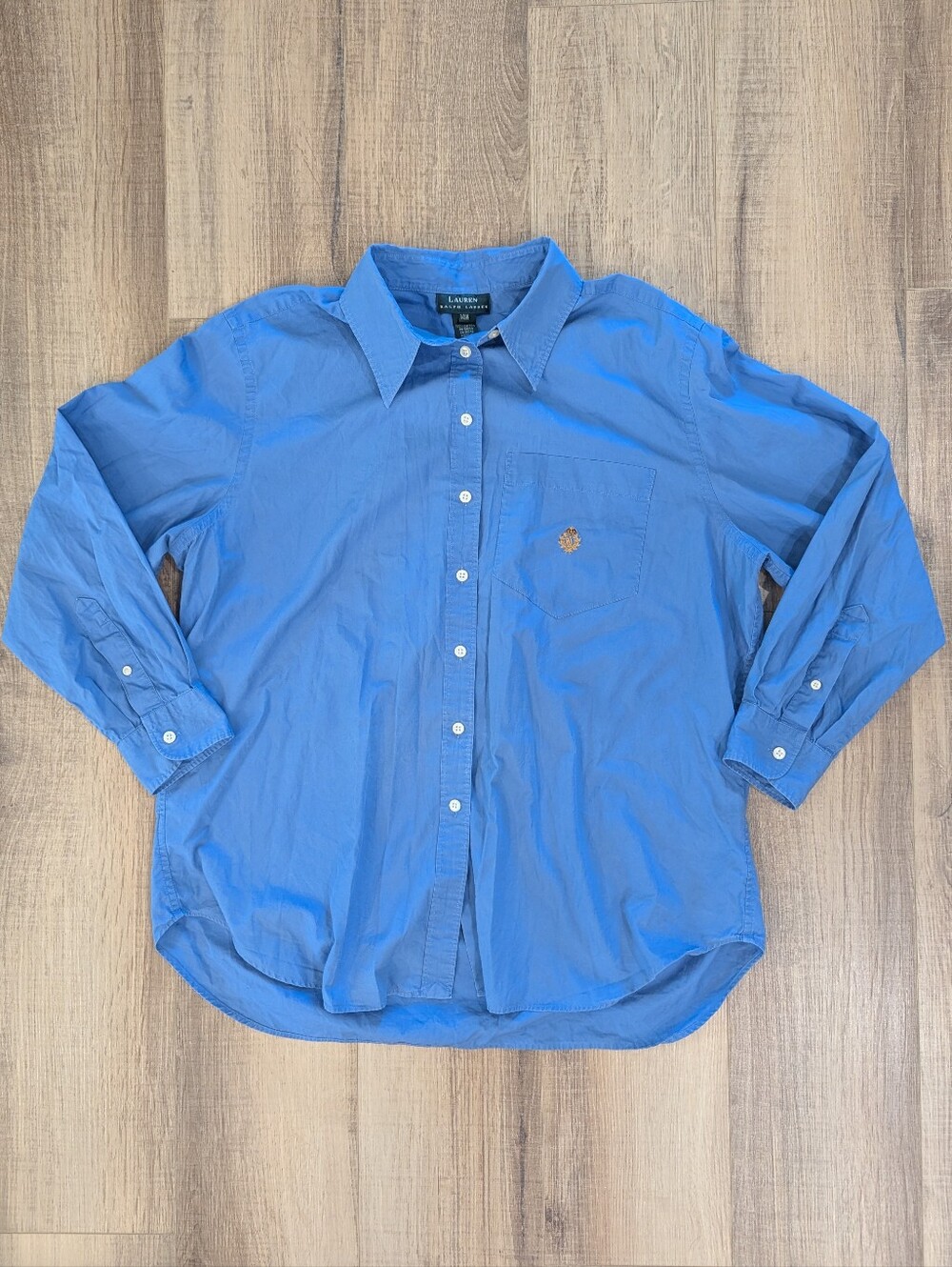 Vintage Lauren Ralph Lauren Womens 14W Blue Cotton Button Front Shirt LRL Crest